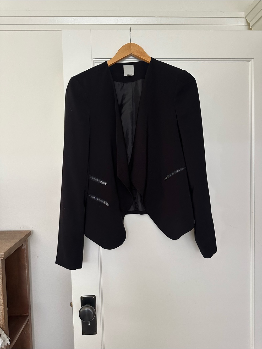 Nordstrom Halogen Black Blazer- Draped Open-Front Jacket with Silver Zippers